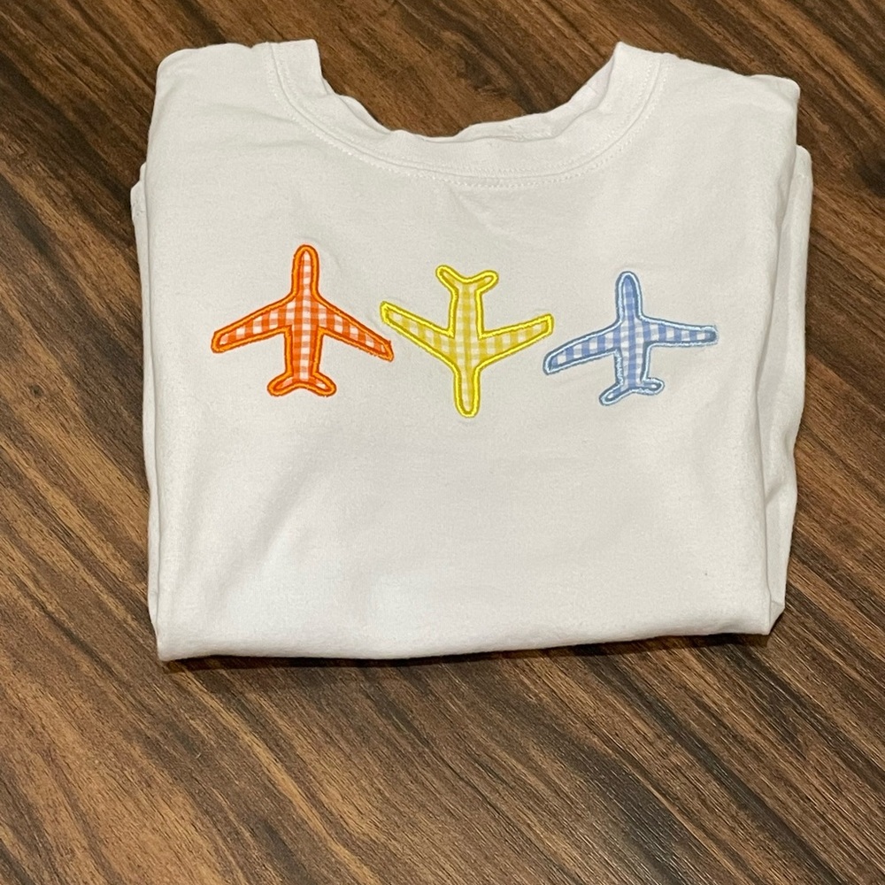 Stitchy Fish Airplane Smocked/Appliqué Shirt